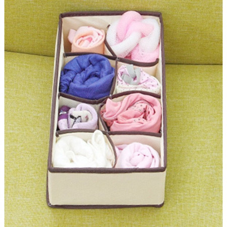Cutie De Depozitare,  Pentru Lenjerie, Sosete Si Sutiene, Material Textil, 8 Compartimente, 32 x 16 x 10 cm, Culoare Bej