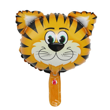 Balon din Folie Metalizata, Cyrax, Mini Figurine Animalute, Model Tigru, Tematica Aniversare, 38x31 cm, Ambalaj Individual, Pai Inclus, Umflare cu Aer sau Heliu, Multicolor