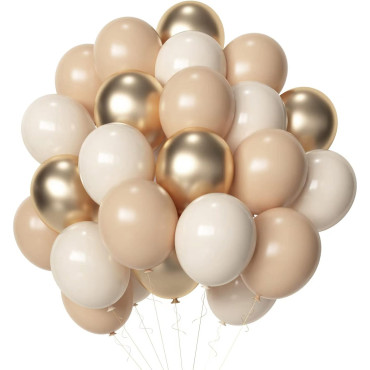 Set 16 Baloane din Latex Metalizate, Cyrax, Model Party, 30 cm, Auriu, Bej Inchis si Deschis, 2.8 g