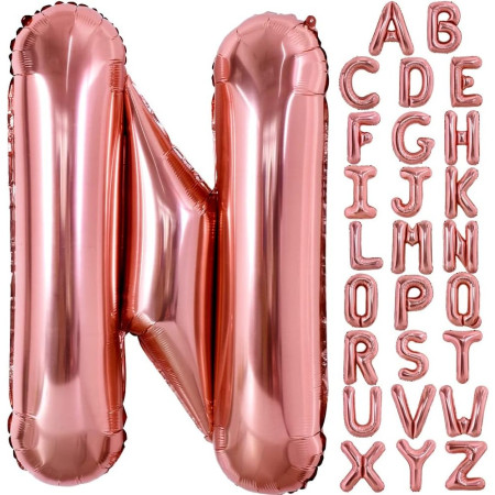 Balon Folie Metalizata Litera N, Cyrax, 100 cm, Umflati cu Heliu sau Aer, Ambalaj Individual, Pai inclus, Rose Gold
