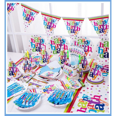 Set 6 Farfurii Unica Folosinta, Cyrax, Imprimeu Happy Birthday, din Carton, Diametru 23 cm, Multicolor