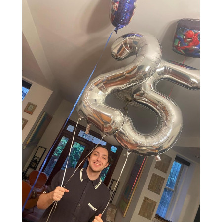 Balon din Folie Metalizata, Cyrax, Figurina Cifra, Tema Aniversare 80 cm, Ambalaj Individual, Pai inclus, Umflare cu Aer sau Heliu, Argintiu, Cifra 5