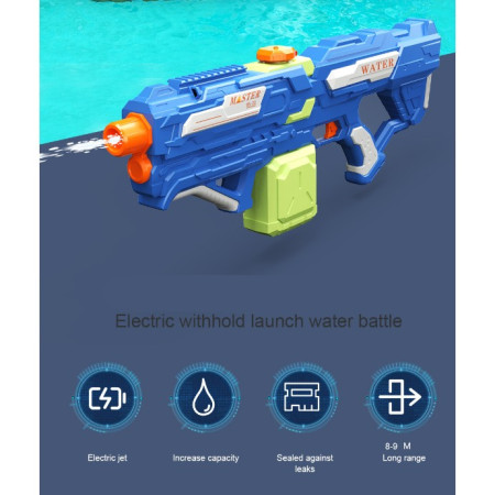 Pistol cu Apa pentru Copii, Rezervor 600ml, Cyrax, 14ani+, cu baterie 1500mAh, Electric Burst, Albastru/Verde, 800ML