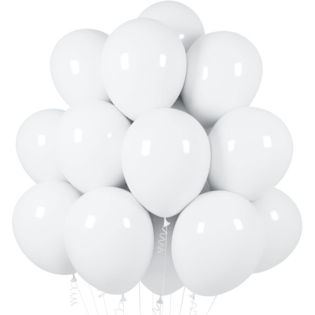 Set 10 Baloane din Latex Metalizate, Cyrax, Model Party, Alb, Argintiu, 23 cm, 2.2 g