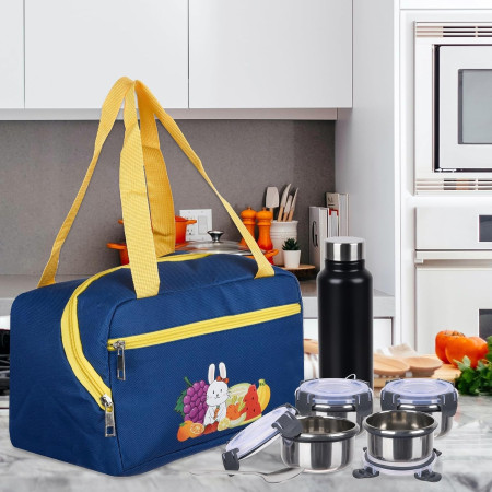 Geanta Termo-Izolanta, Cyrax, Compartimente Telefon si Tacamuri, Multifunctionala, Impermeabila, 30x21x20 cm, Design Iepuras, Albastru