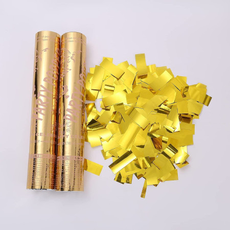 Tub de Confetii, Cyrax, Party Popper, 30x5 cm, Confetii Lucioase Rezistente la Foc, Eliberare prin Rasucire, Auriu