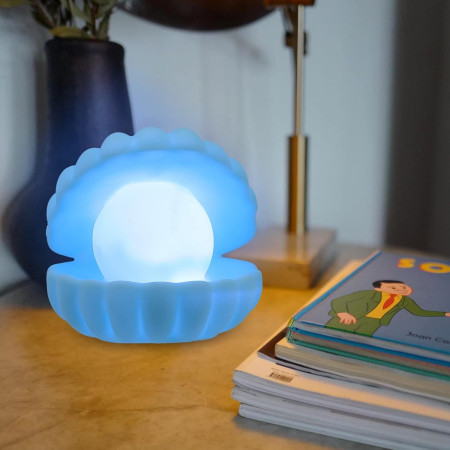 Lampa de Veghe,  Model Scoica cu Perla, Lumina Calda, 10 x 8.5 cm, Led, Baterii Incluse 3 x LR44, Albastru