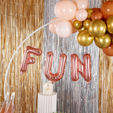 Balon Folie Metalizata Litera F, Cyrax, 40 cm, Umflati cu Heliu sau Aer, Ambalaj Individual, Pai inclus, Rose Gold