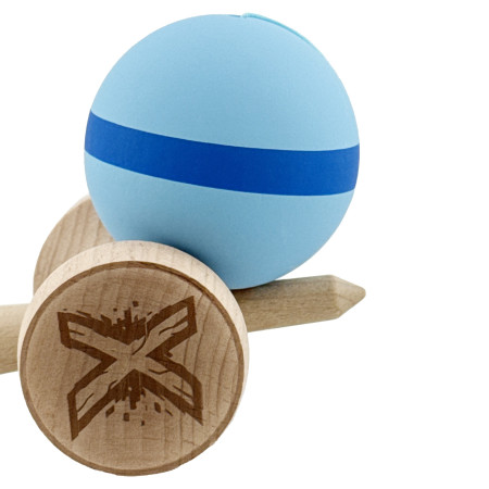 Kendama X Originala, Profesionala, Cyrax, Cupe Mari KING SIZE V3, Rubber Grip, Gaura in Baza, Rulment Metalic, din lemn 18 cm, Ata 62/65 cm, M Bleu/Albastru/Bleu
