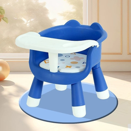 Scaun de Masa pentru Copii, Cyrax, 2 in 1, Tavita Detasabila, Spatar Ergonomic, +6 Luni, Inaltime 36 cm, Albastru