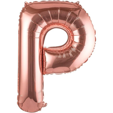 Balon Folie Metalizata Litera P, Cyrax, 100 cm, Umflati cu Heliu sau Aer, Ambalaj Individual, Pai inclus, Rose Gold