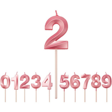 Lumanare Cifra 2, Cyrax, Model Diamond, 5 x 3.4 cm, Roz