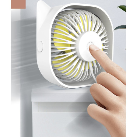 Mini ventilator pentru birou cu usb,  rotire 360 grade, 3 viteze, 13.5 x 12,8 cm, Alb