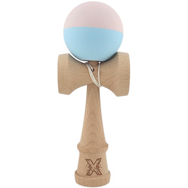 Kendama X Originala, Profesionala,  Cyrax, din lemn, Rubber Grip, 18 cm, Roz/Albastru