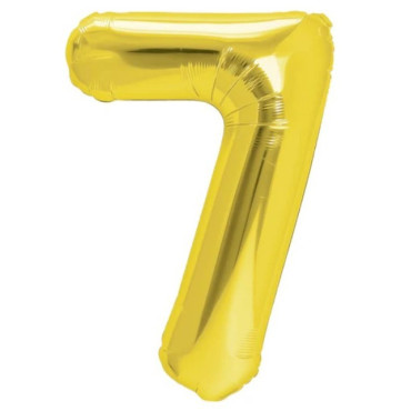 Balon din Folie Metalizata Cyrax, Figurina Cifra, Tema Aniversare 100 cm, Ambalaj Individual, Pai inclus, Umflare cu Aer sau Heliu, Auriu, Cifra 7