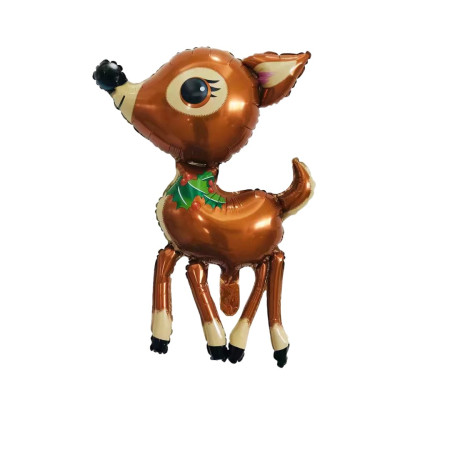 Balon din Folie Metalizata, Cyrax, Figurina Caprioara, Tema Animalute, 75-80 cm, Ambalaj Individual, Pai Inclus, Umflare cu Aer sau Heliu, Maro