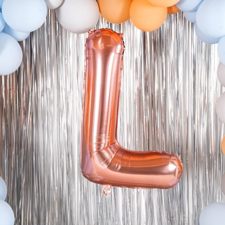Balon Folie Metalizata Litera L, Cyrax, 80 cm, Umflati cu Heliu sau Aer, Ambalaj Individual, Pai inclus, Rose Gold