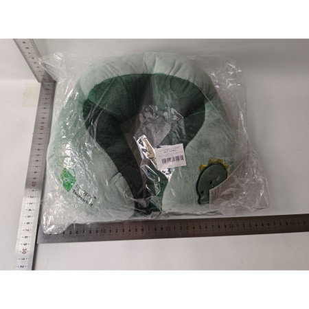 Perna de Calatorie,  Pentru Gat si Cap, Umplutura din Bumbac, 28x28x10 cm, cu Model Brodat Dinozaur, Verde