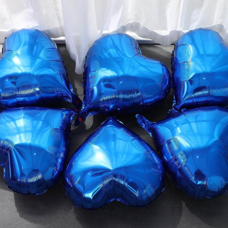 Balon din Folie Metalizata, Cyrax, Figurina Inimioara, Model Simplu, Tematica Iubire, 40 cm, Ambalaj Individual, Pai Inclus, Umflare cu Aer sau Heliu, Albastru