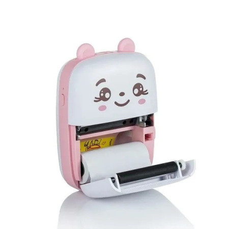 Mini Imprimanta Foto Portabila, Cyrax, Incarcare USB, Bluetooth, Model Ursulet, 12 x 9 x 5 cm, Alb Roz