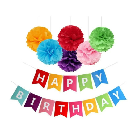 Banner Happy Birthday 100x200 cm, Cyrax, Dimensiune Stegulet 11.5x16.5 cm, Rola de Ata Inclusa, Multicolor