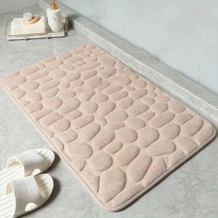 Covoras pentru Baie Antiderapant,  Uscare Rapida, Model 3D Piatra, 40x60 cm, Bej