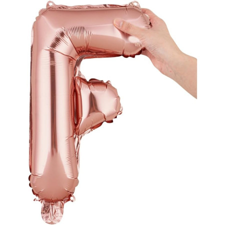 Balon Folie Metalizata Litera F, Cyrax, 40 cm, Umflati cu Heliu sau Aer, Ambalaj Individual, Pai inclus, Rose Gold