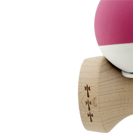 Kendama X Originala, Profesionala, Cyrax, Rubber Grip, Cupe Mari KING SIZE V3, Gaura in Baza, Rulment Metalic, din lemn 18 cm, Ata 62/65 cm, Bicolor Roz inchis/Alb