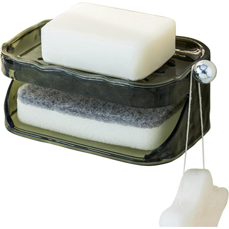 Savoniera Dubla,  2 Straturi, Instalare fara Perforare, Agatatoare Burete, 13.5 x 8.5 x 6 cm, Verde Inchis