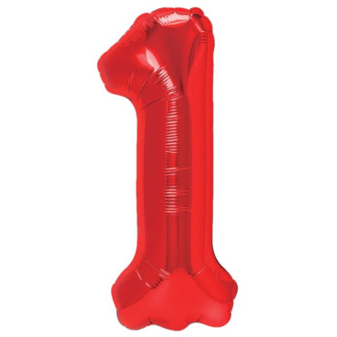 Balon din Folie Metalizata Cyrax, Figurina Cifra, Tema Aniversare 40 cm, Ambalaj Individual, Pai inclus, Umflare cu Aer sau Heliu, Rosu, Cifra 1