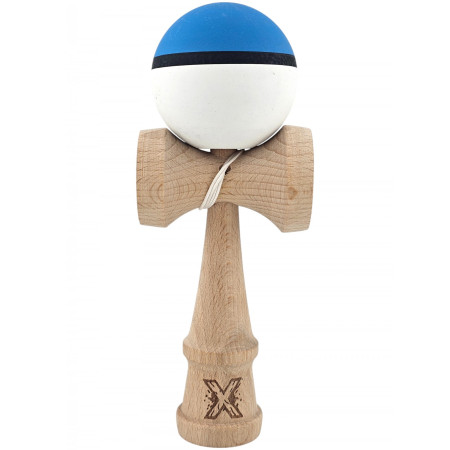Kendama X Originala, Profesionala, Cyrax, din Lemn, 18 cm, Rubber Grip, Albastru/Alb
