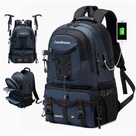 Rucsac Multifunctional de Alpinism,  Capacitate 36-55 L, de Calatorie, Impermeabil, Slot USB Incarcare Telefon, Bretele Reglabile, 52 x 34 x 19 cm, Albastru