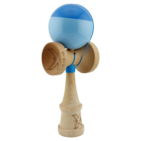Kendama X Originala, Profesionala, Cyrax, Big Cups V2, Super Sticky cu Cupe Mari, Rulment Metalic, din lemn 18 cm, Ata 55 cm, Albastru/Bleu