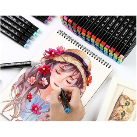 Set 262 Markere Duble, Cyrax, pe Baza de Alcool, Geanta Impermeabila Inclusa, Culori Numerotate, 37 x 21.5 x 16.3 cm, Multicolor