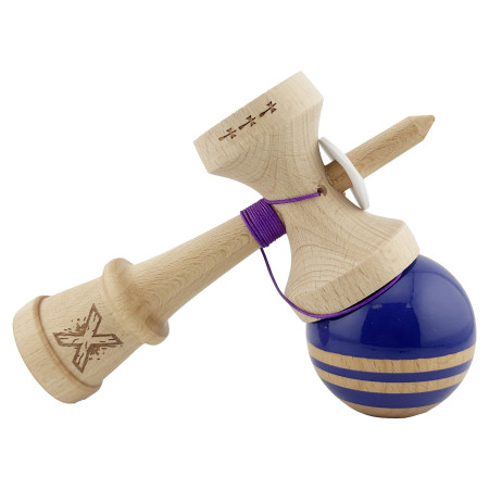 Kendama X Originala RAINBOW, Profesionala, Cyrax, Cupe Mari KING SIZE V3, Super Sticky, Gaura in Baza, Rulment Metalic, din lemn 18 cm, Ata 55 cm, Violet/Maro