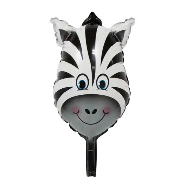 Balon din Folie Metalizata, Cyrax, Mini Figurine Animalute, Model Zebra, Tematica Aniversare, 25x45 cm, Ambalaj Individual, Pai Inclus, Umflare cu Aer sau Heliu, Multicolor