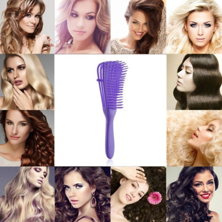 Perie Flexibila, Cyrax, pentru Descurcat Par Cret/Umed si Uscat, 8 Brate Mobile, din TPE, 24.5 x 4.5 x 2 cm, Mov