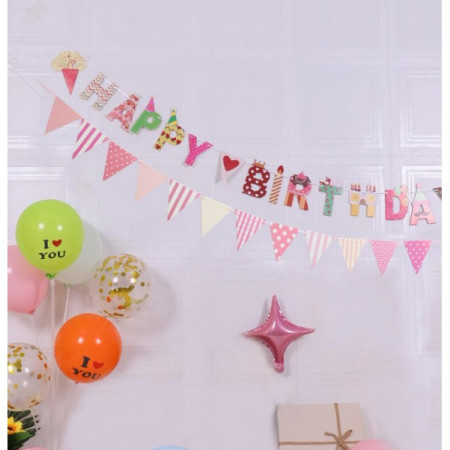 Banner Happy Birthday 100x200 cm, Cyrax, Rola de Ata Inclusa, Tematica Candy, Multicolor