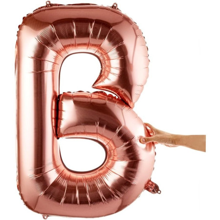 Balon Folie Metalizata Litera B, Cyrax, 100 cm, Umflati cu Heliu sau Aer, Ambalaj Individual, Pai inclus, Rose Gold