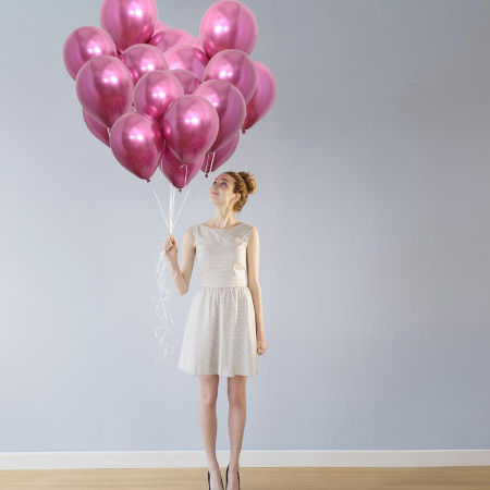 Set 12 Baloane, Cyrax, din Latex Chrome, 30 cm, Fucsia