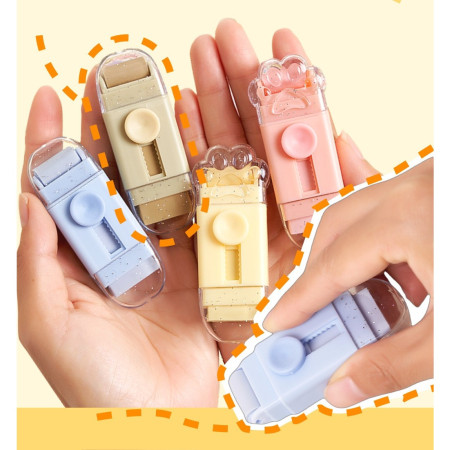 Radiera,  Model Labuta de Pisica, cu 2 Rezerve, Reglare Pull-Push, din Cauciuc, Galben