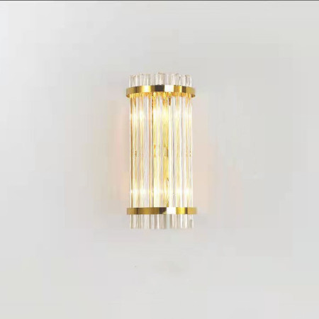 Lampa de Perete in Interior,  Lampa de Lux pentru Decor de Interior, Corp de Iluminat Tip aplica, din Inox Auriu si Cristal, Lumina Calda Rece Neutra, 35 x 16 cm, Ideal pentru Camere Mici si Medii, Transparent Auriu