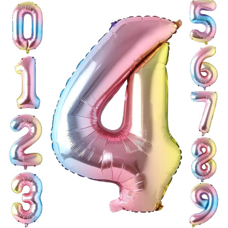Balon din Folie Metalizata Cyrax, Figurina Cifra, Tema Aniversare 40 cm, Ambalaj Individual, Pai inclus, Umflare cu Aer sau Heliu, Multicolor, Cifra 4