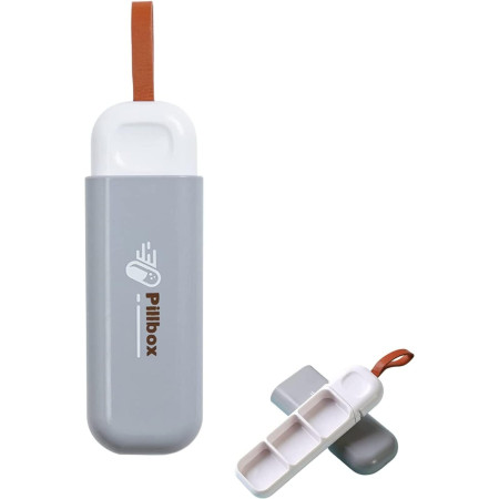 Cutie Depozitare Medicamente,  Portabila, 3 Compartimente, Tip Breloc, Plastic, Glisanta, Gri, 10.7x3.6x1.6 cm