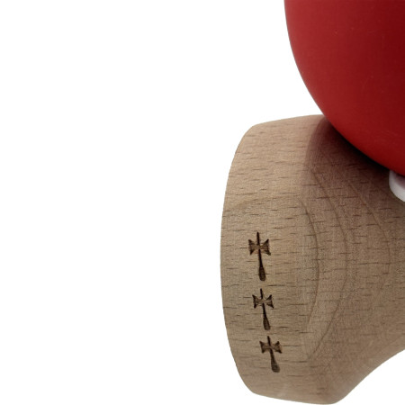 Kendama X Originala, Profesionala, Cyrax, Cupe Mari KING SIZE V3, Rubber Grip, Gaura in Baza, Rulment Metalic, din lemn 18 cm, Ata 62/65 cm, Bicolor Negru/Rosu