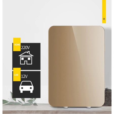 Mini frigider cosmetice, Cyrax, dubla functie de incalzire/racire, portabil, Exterior -19x28x26 cm, Interior - 14x24x15, cm 8L, gold