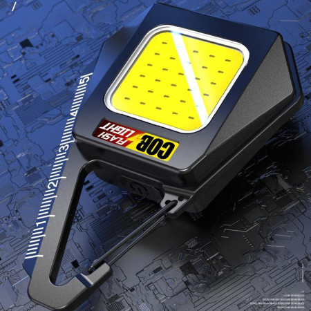 Lanterna Tip Breloc,  Impermeabila, Incarcare USB-C, COB, 8 x 5.3 cm, 500 mAh, 5W, Negru Galben