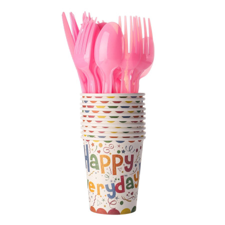 Set 9 Accesorii pentru Masa, Petrecere, Cyrax, Model Happy Everyday, 78 buc, Multicolor