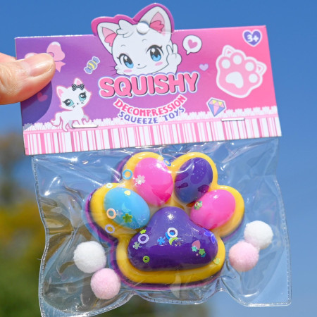 Jucarie Antistres Squishy, Cyrax, Labuta de Pisica Squeeze Toys, cu Revenire Lenta, 7.5 cm, Model 270514, Multicolor