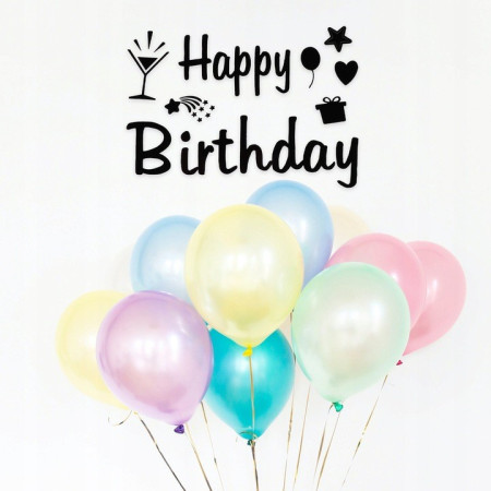 Sticker Autocolant pentru Baloane, Cyrax, Tematica Aniversare, Model Happy Birthday, 29x21 cm, Negru